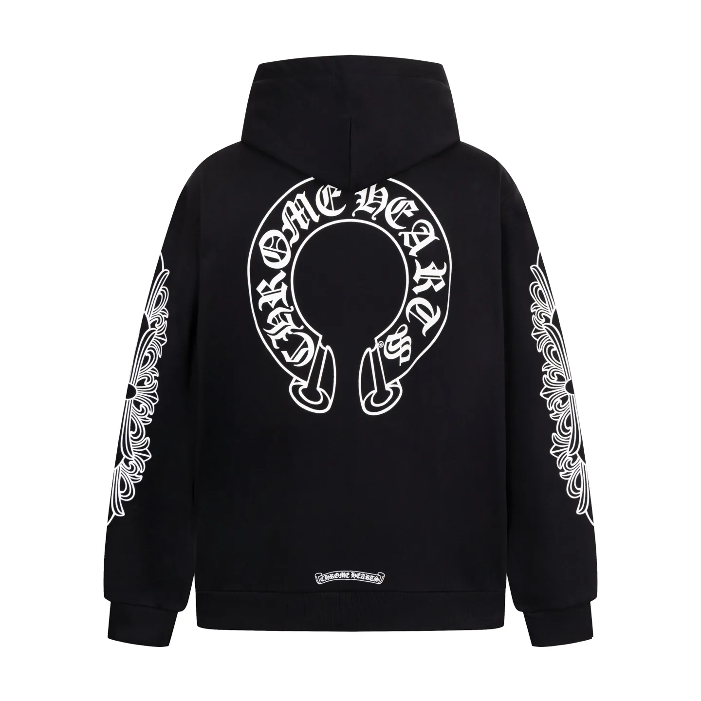 🅿️520 [Exclusive supply] CH Crow Heart Horseshoe Unicorn Arm Hooded Jacket (Black) The original version was purchased and developed for 15,999. The fabric is made of 420g double-ply double yarn pure cotton terry fabric. The texture is thick and soft, comfortable and stylish to wear. The fabric has been specially treated to have good breathability and warmth, making it suitable for all seasons. The jacket adopts the imported machine white ink direct injection process, showing exquisite printing in multiple parts, including the iconic horseshoes, unicorn arms and Sanskrit patterns, and the details are processed to perfection. The whole product is produced on the assembly line of a large factory, with exquisite workmanship and fine and neat stitching. The version is designed in a loose oversize style and can be worn by both men and women, making it an ideal choice for couples. The zipper closure makes it easy to put on and take off, and the hooded style adds a casual feel. This jacket has been strictly controlled from fabric selection to production process, making it extremely valuable for both daily wear and collection. Size:S-M-L